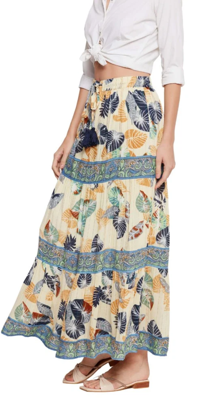 Ivory Multicolor Tropical Leaf Rayon Skirt for Women S-XL | GypsieBlu