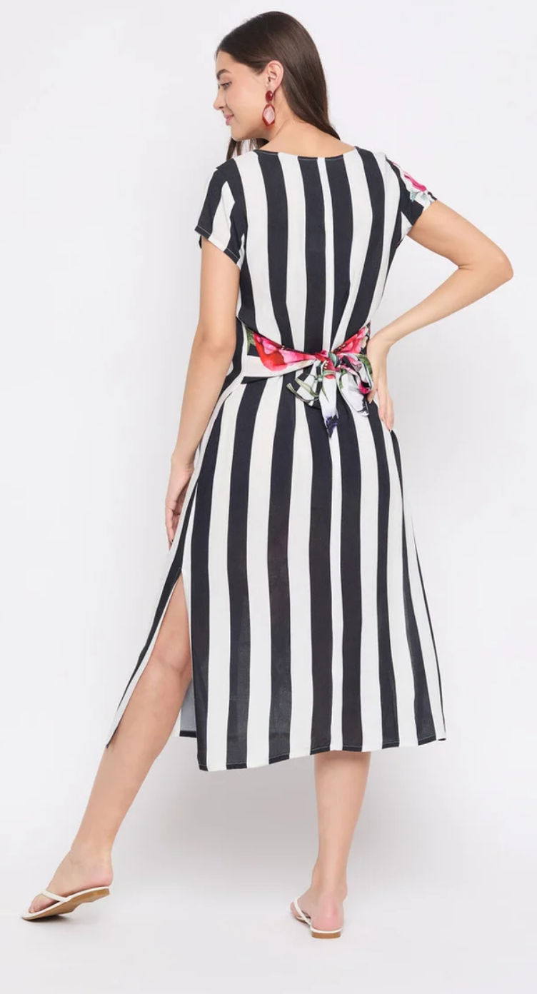 Multicolor Striped & Floral Rayon Midi Dress for Women S-XL | GypsieBlu