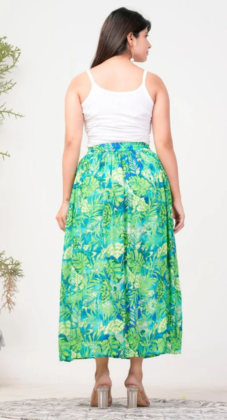 Green Tropical Leaf Rayon Skirt for Women S-XL | GypsieBlu