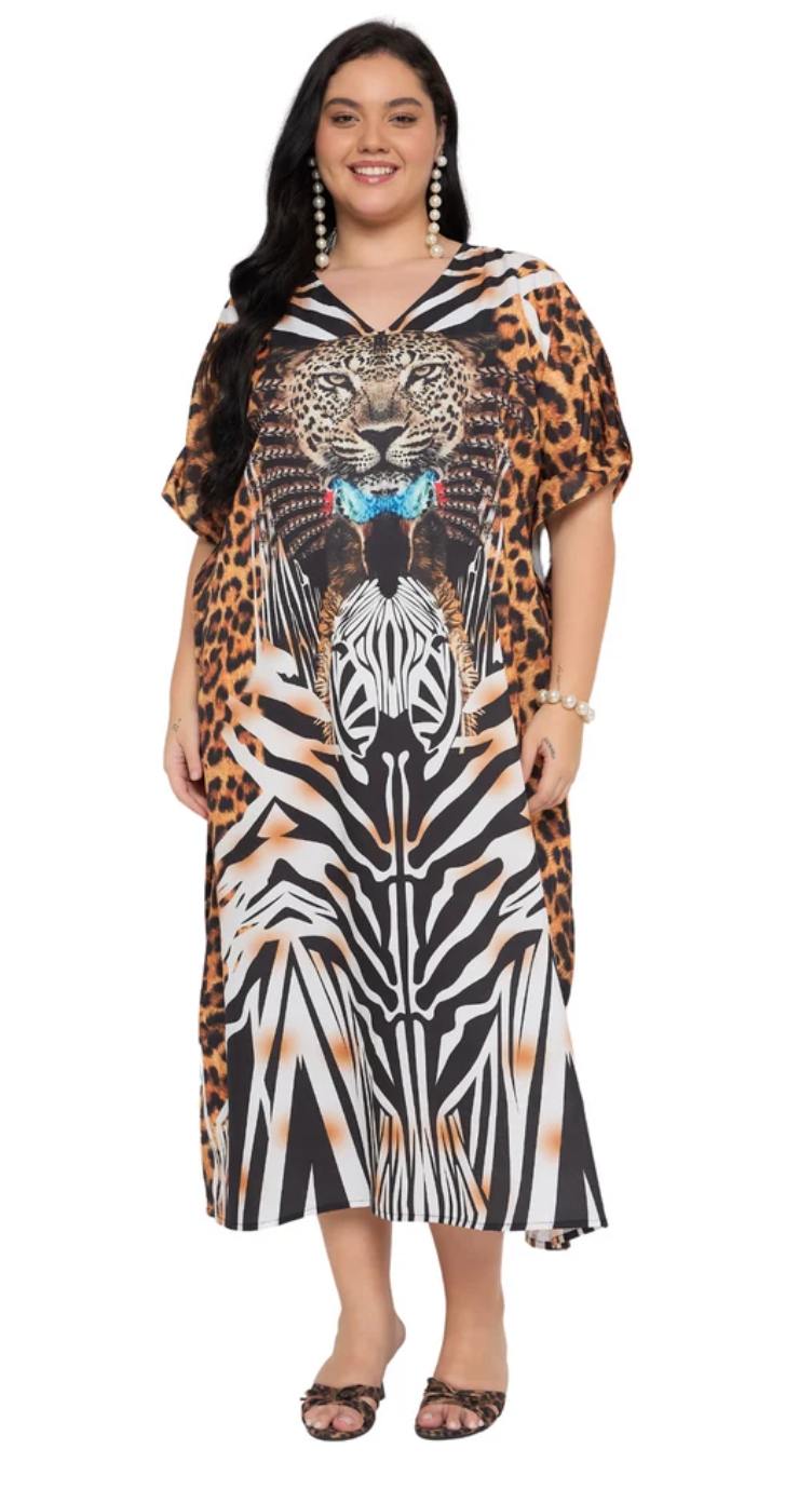 Black Leopard Zebra Polyester Plus Size Kaftan for Women 1X-3X | GypsieBlu