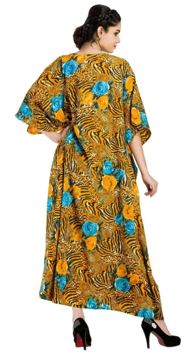 Yellow Tiger Rose Polyester Plus Size Kaftan for Women 1X-3X | GypsieBlu