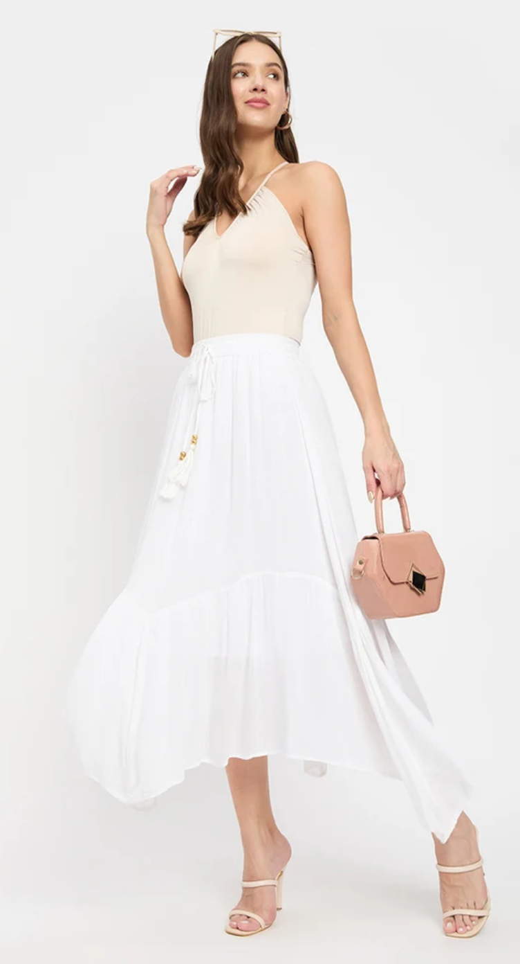 White Asymmetrical Rayon Skirt for Women S-XL | GypsieBlu