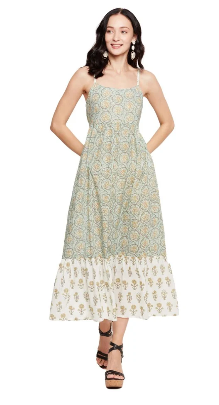 Sea Green Floral Cotton Midi Dress for Women S-XL | GypsieBlu