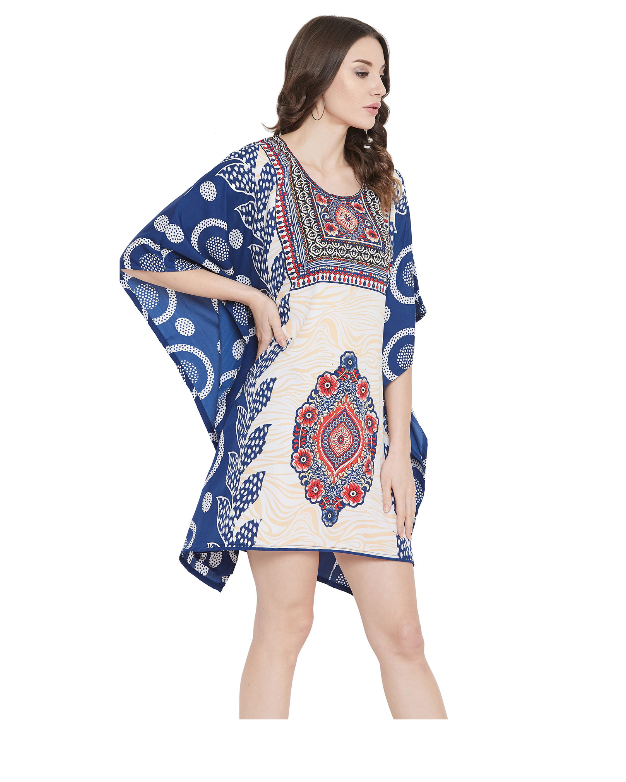 Tribal Polyester Plus Size Short Caftan for Women