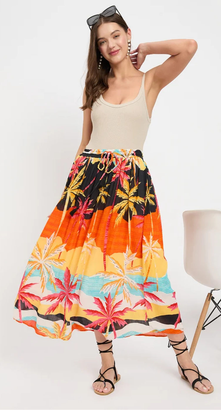 Orange Palm Tree Beach Scenic Rayon Skirt for Women S-XL | GypsieBlu