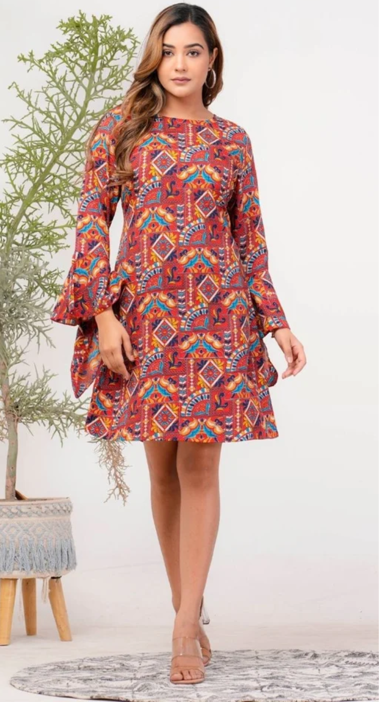 Maroon Jacobean Polyester Dress for Women S-XL Long Sleeve | GypsieBlu