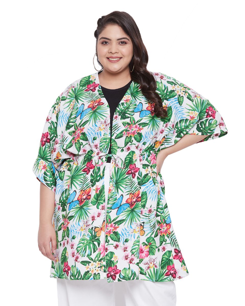 Floral Printed Multicolor Polyester Cover Up For Plus Size Women