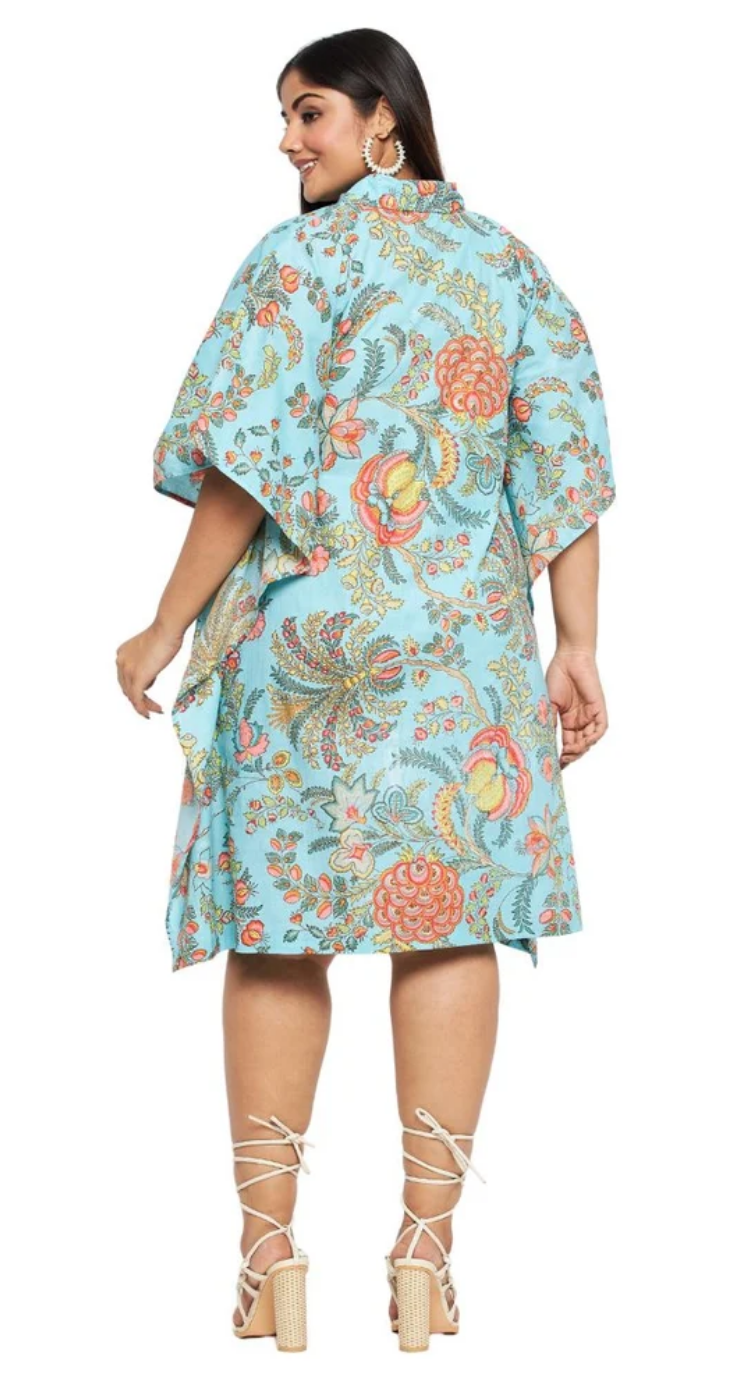 Blue Floral Cotton Plus Size Tunic for Women 1X-3X | GypsieBlu