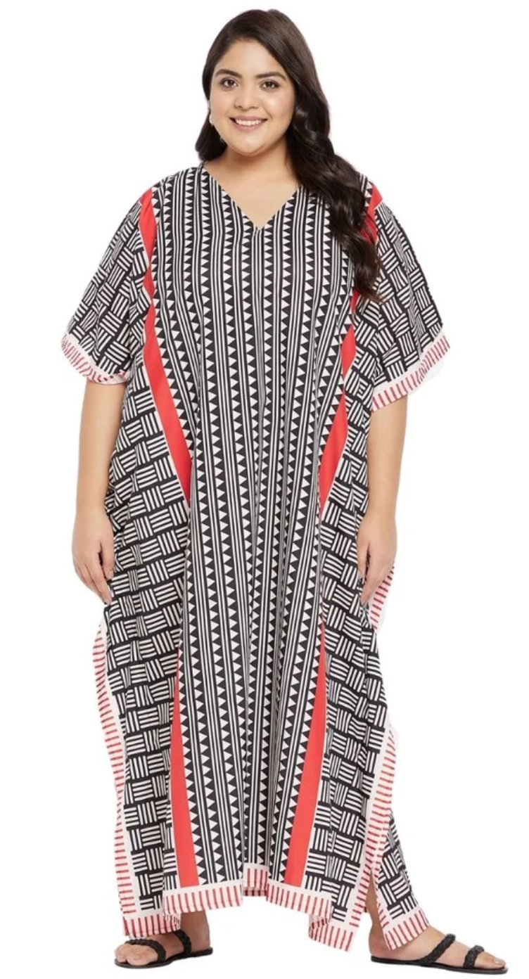 Black Tribal Weave Polyester Plus Size Kaftan for Women 1X-3X | GypsieBlu
