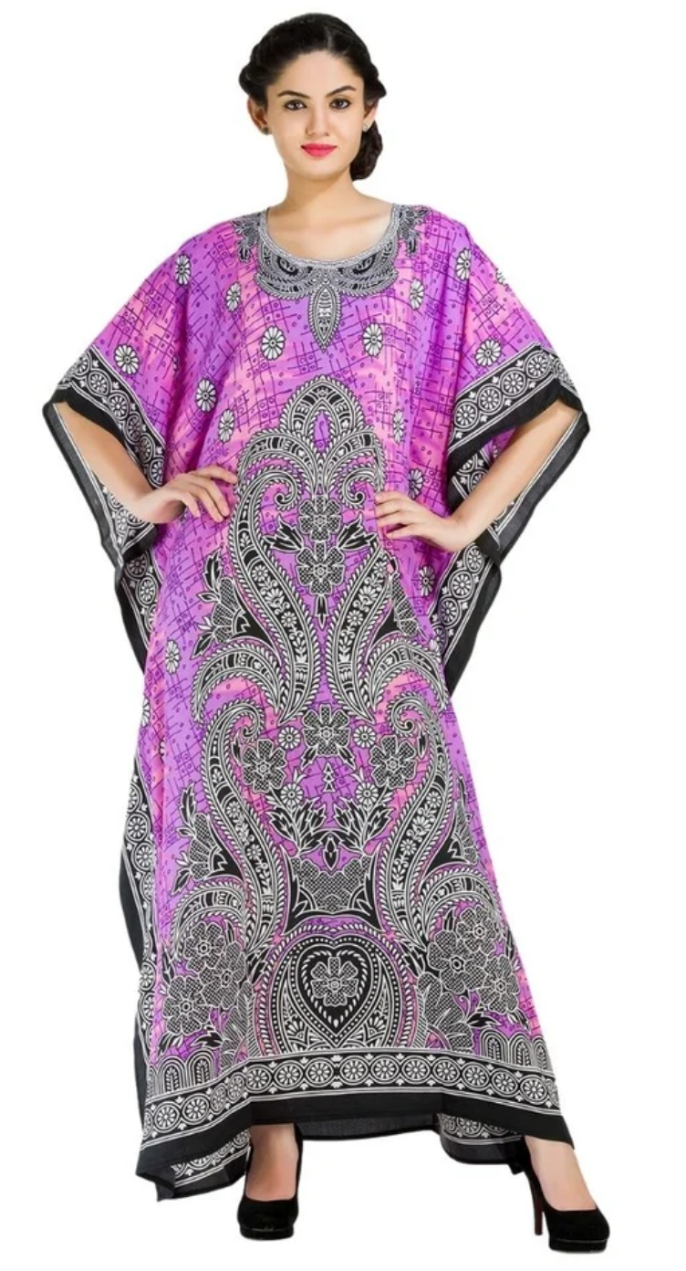 Purple Batik Paisley Polyester Plus Size Kaftan for Women 1X-3X | GypsieBlu