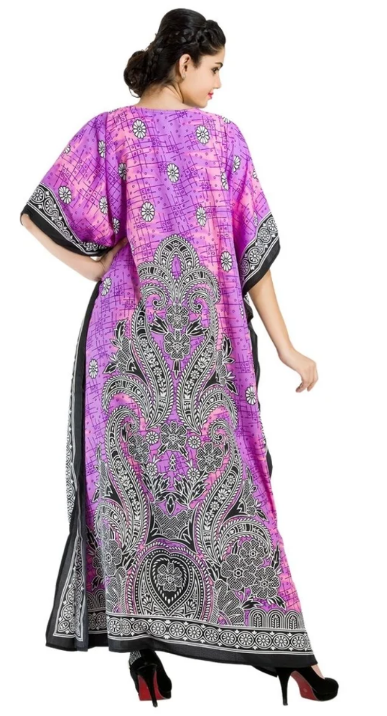 Purple Batik Paisley Polyester Plus Size Kaftan for Women 1X-3X | GypsieBlu