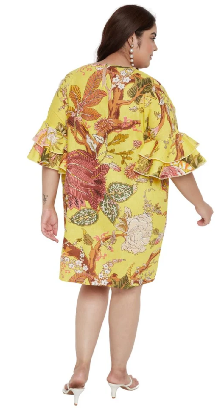 Yellow Floral Cotton Tunic Top for Women S-XL | GypsieBlu