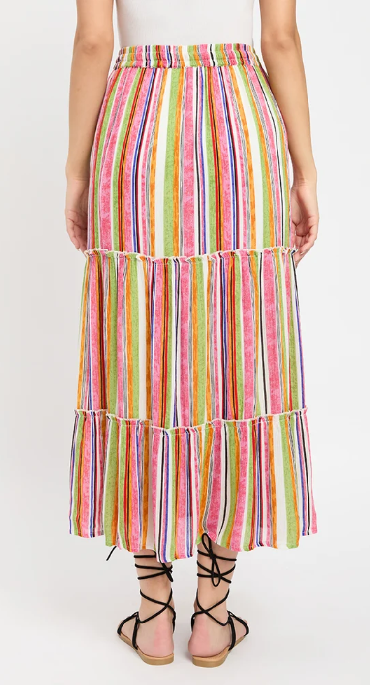 Multicolor Tiered Stripe Rayon Skirt for Women S-XL | GypsieBlu
