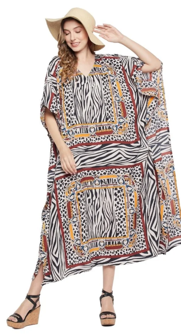 Multicolor Zebra Leopard Polyester Plus Size Kaftan for Women 1X-3X | GypsieBlu