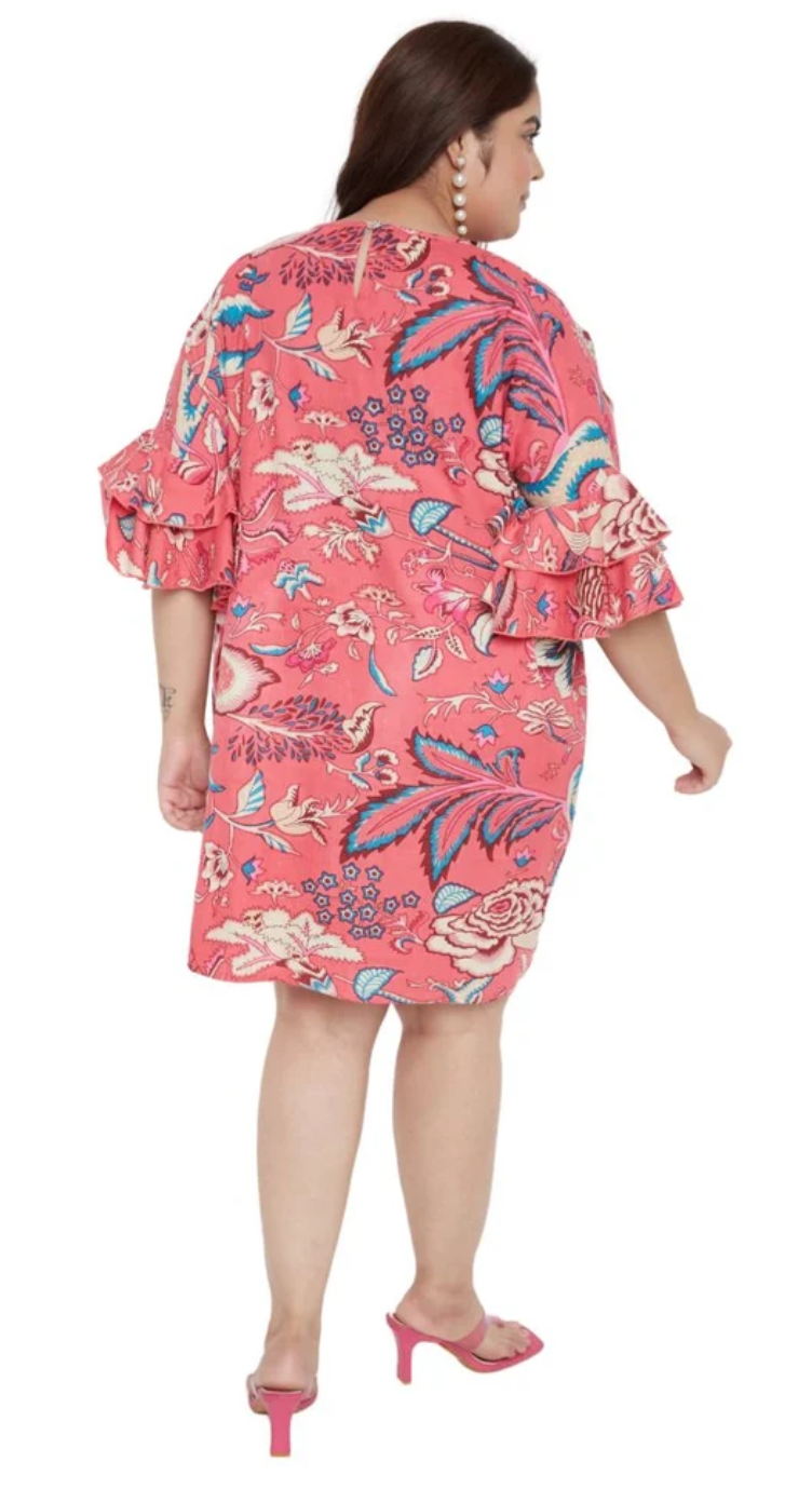 Pink Floral Cotton Midi Dress for Women S-XL 3/4 Sleeve | GypsieBlu