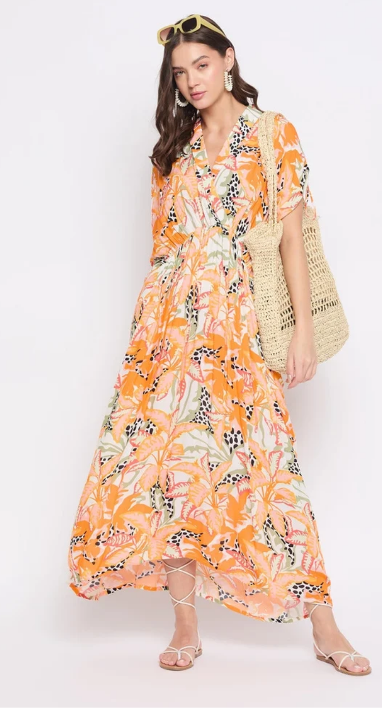Orange Tropical Print Rayon Dress for Women S-XL | GypsieBlu