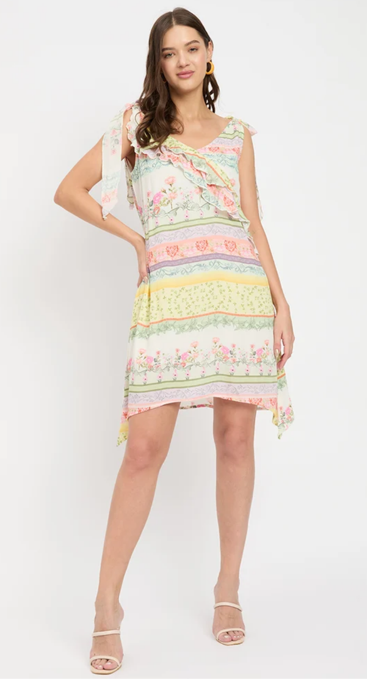 White Floral Rayon Dress for Women S-XL Sleeveless V Neck | GypsieBlu