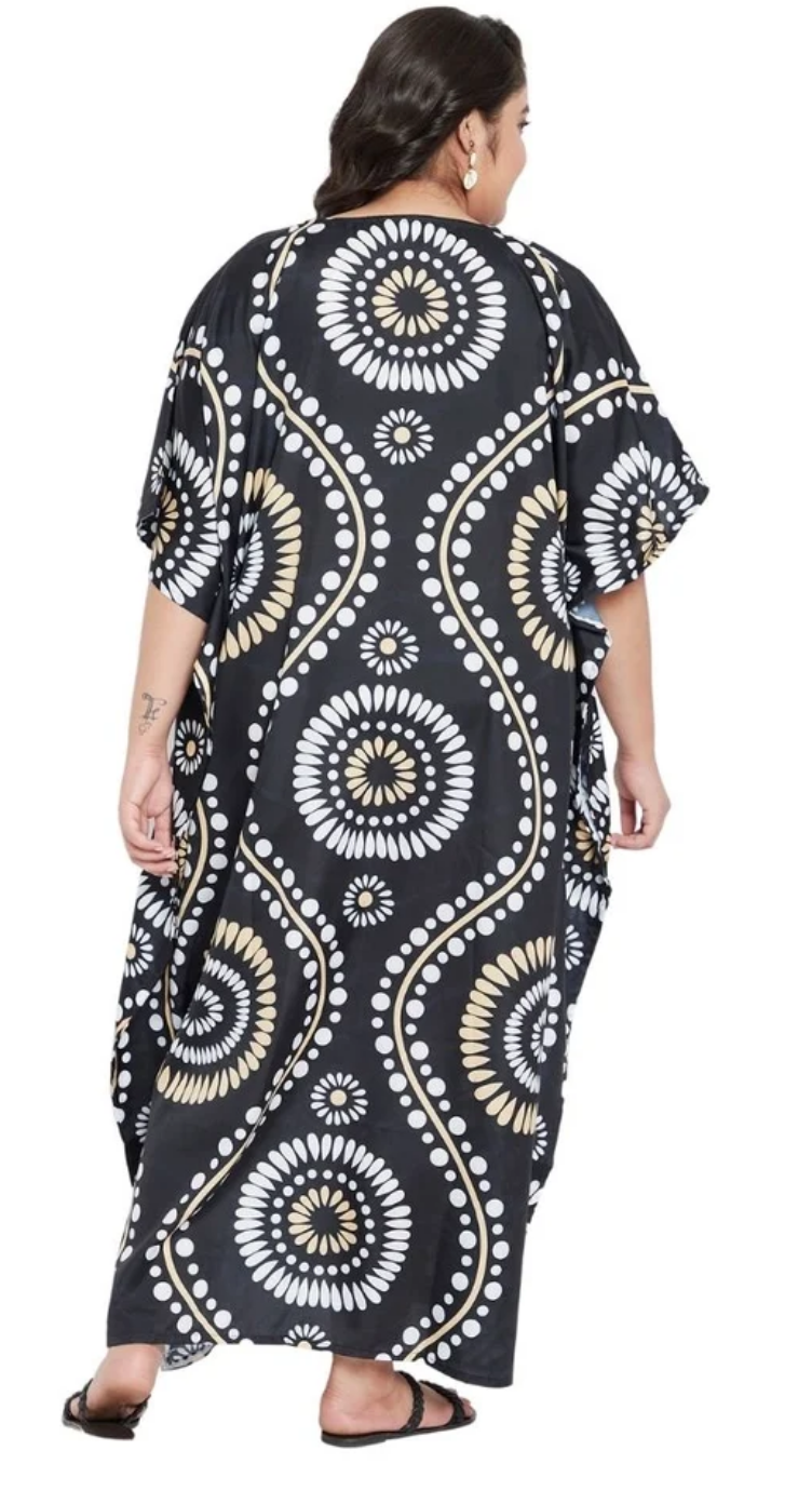 Black Batik Circular Polyester Plus Size Kaftan for Women 1X-3X | GypsieBlu