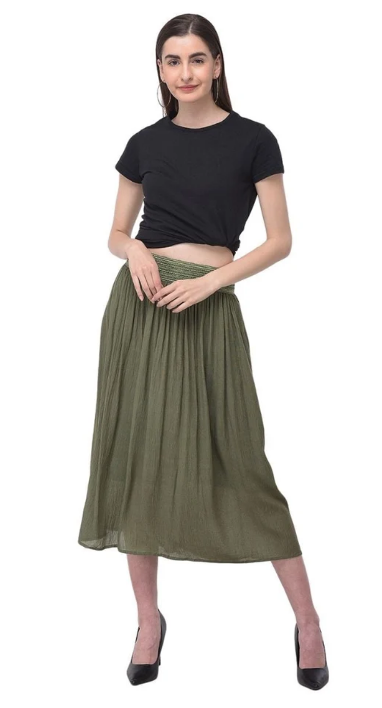 Olive Midi Rayon Skirt for Women S-XL | GypsieBlu