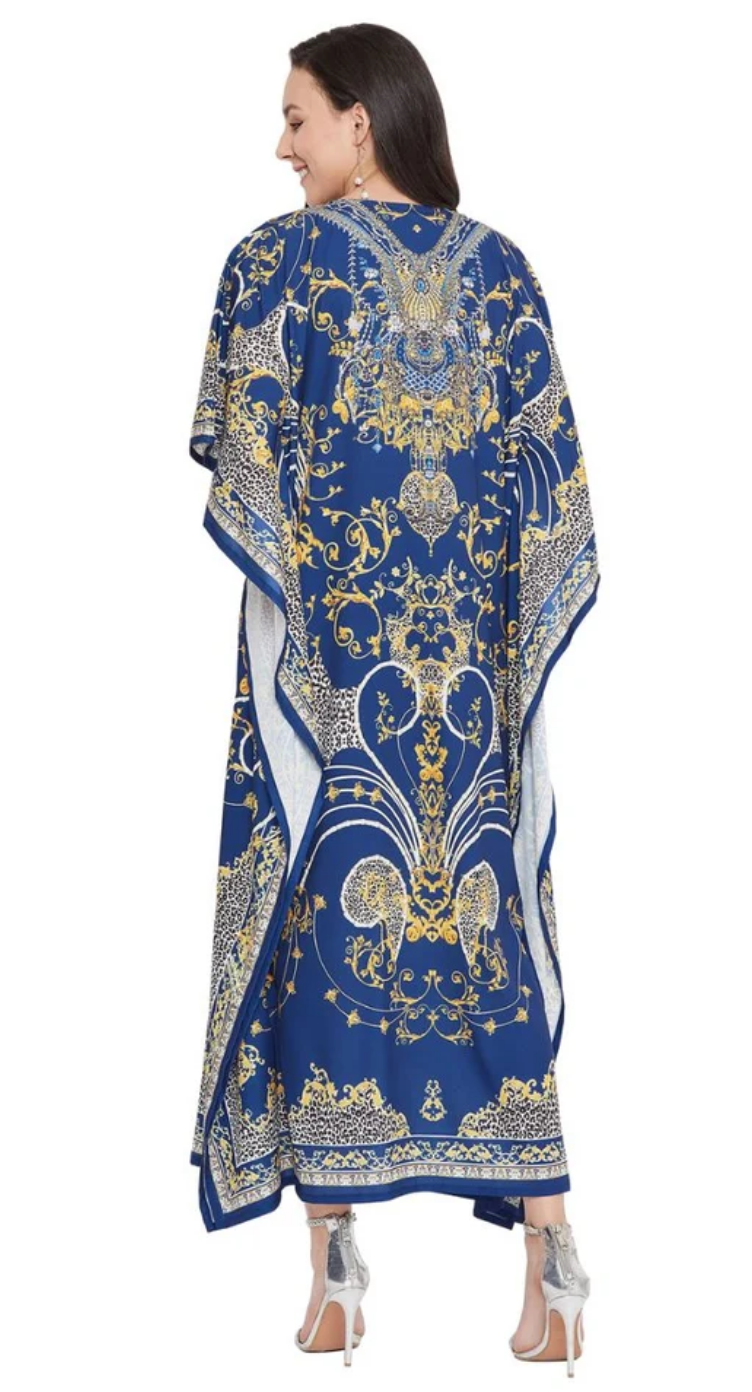 Blue Baroque Fleur Polyester Plus Size Kaftan for Women 1X-3X | GypsieBlu