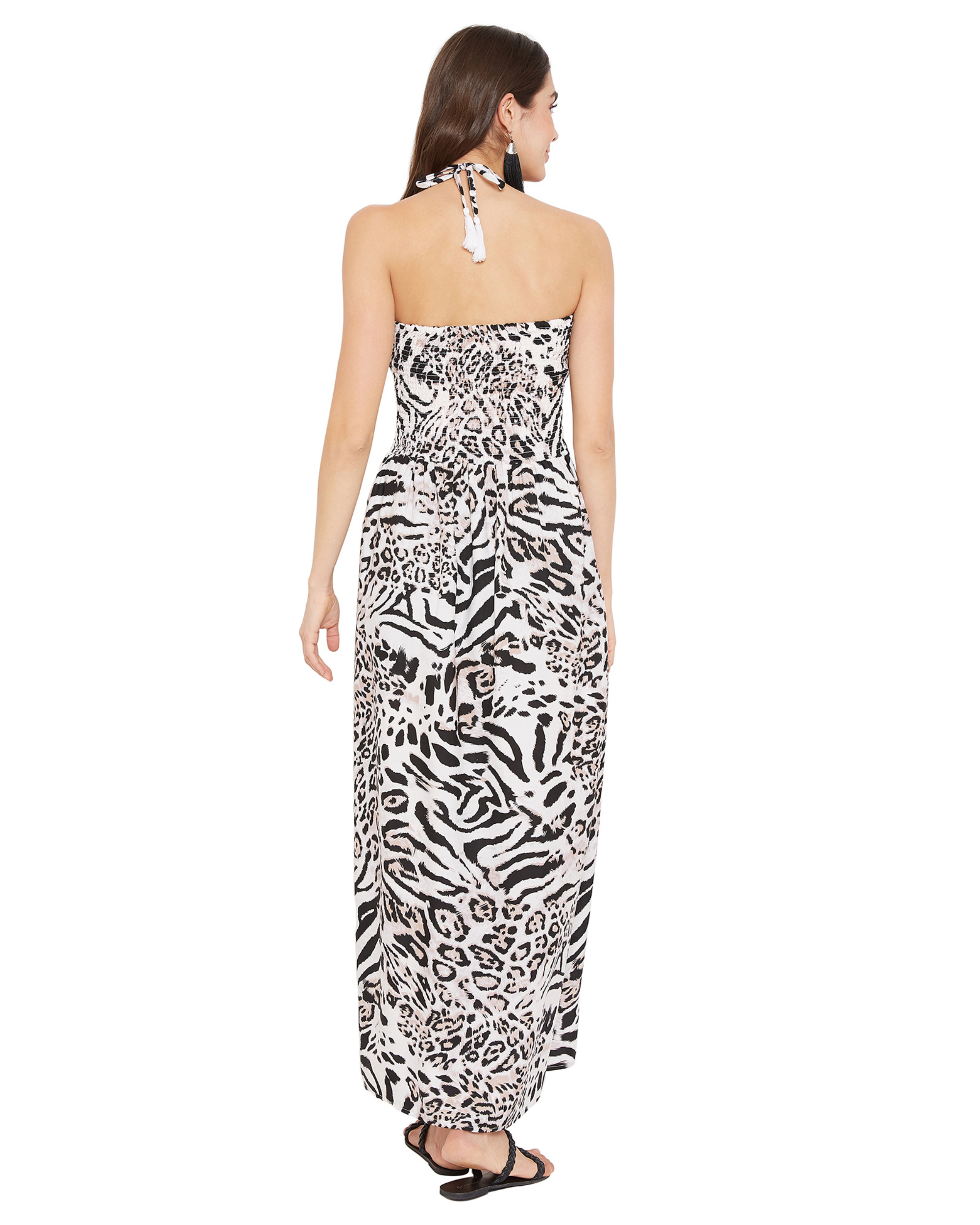 Leopard Print Elegant Plus Size Halter Neck Dress for Women