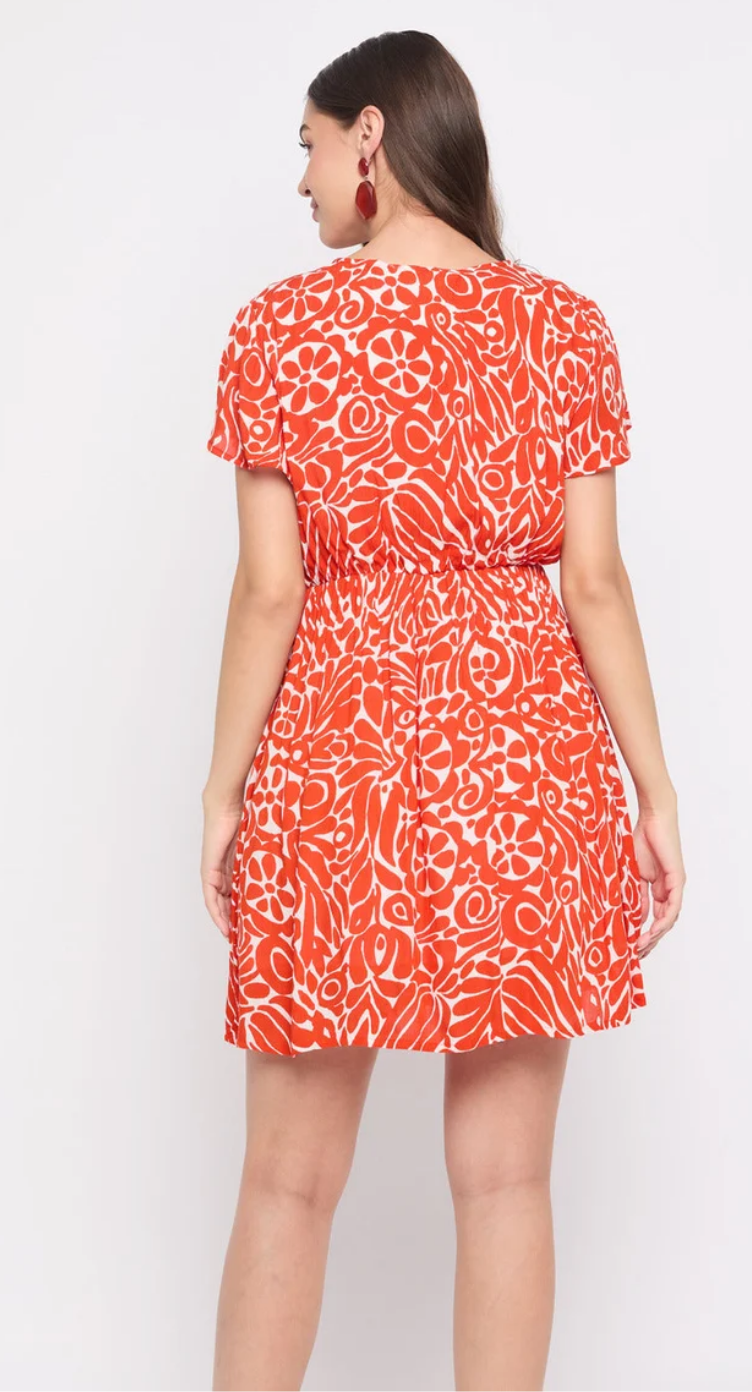 Red & White Tropical Rayon Dress for Women S-XL | GypsieBlu