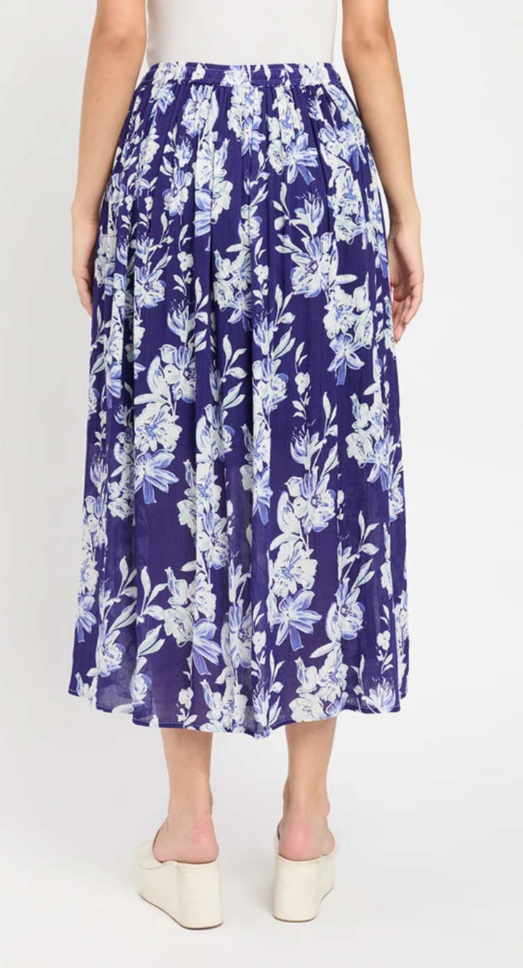Navy Floral Rayon Skirt for Women S-XL | GypsieBlu