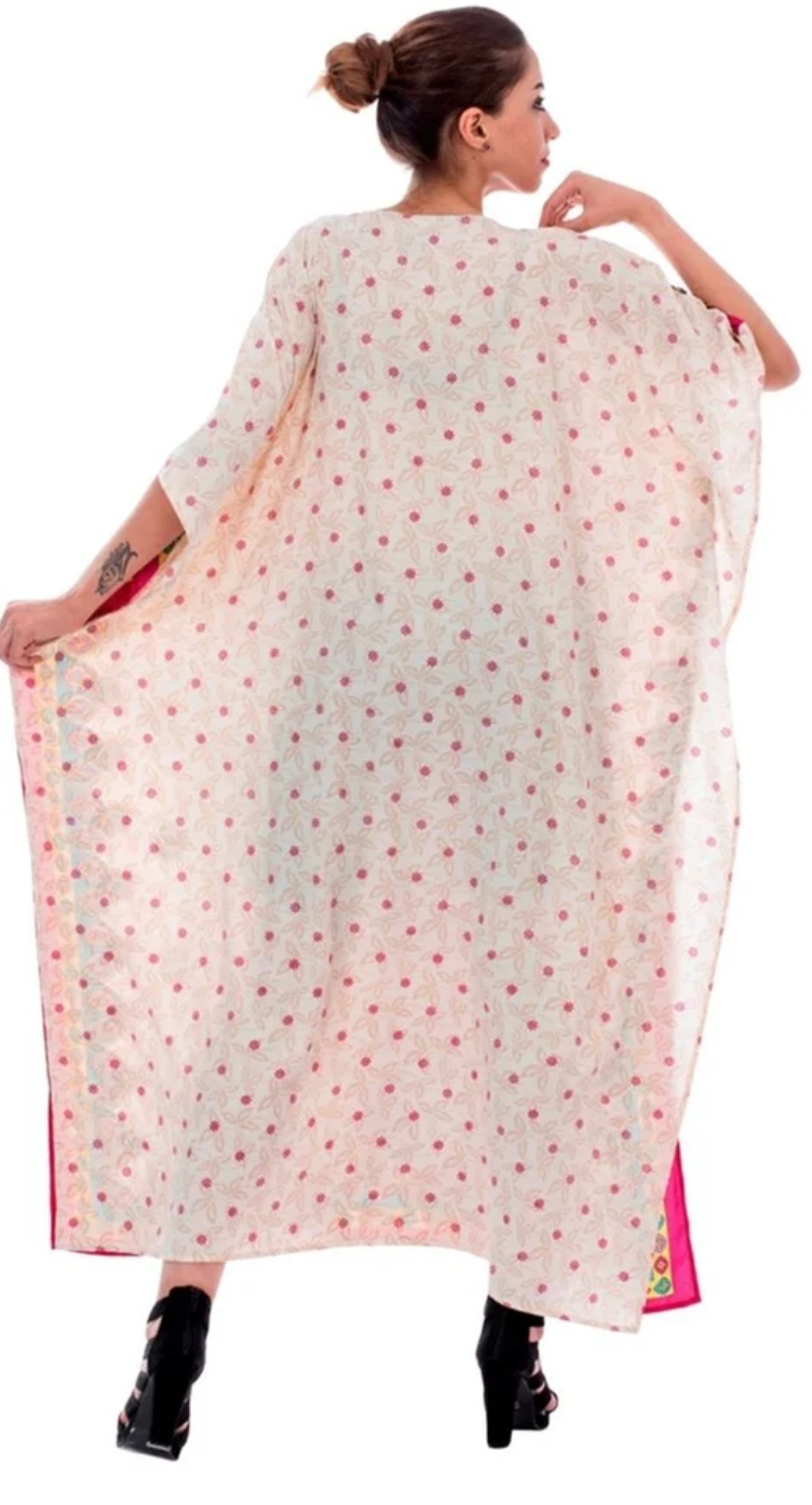 Cream Medallion Mandala Polyester Plus Size Kaftan for Women 1X-3X | GypsieBlu
