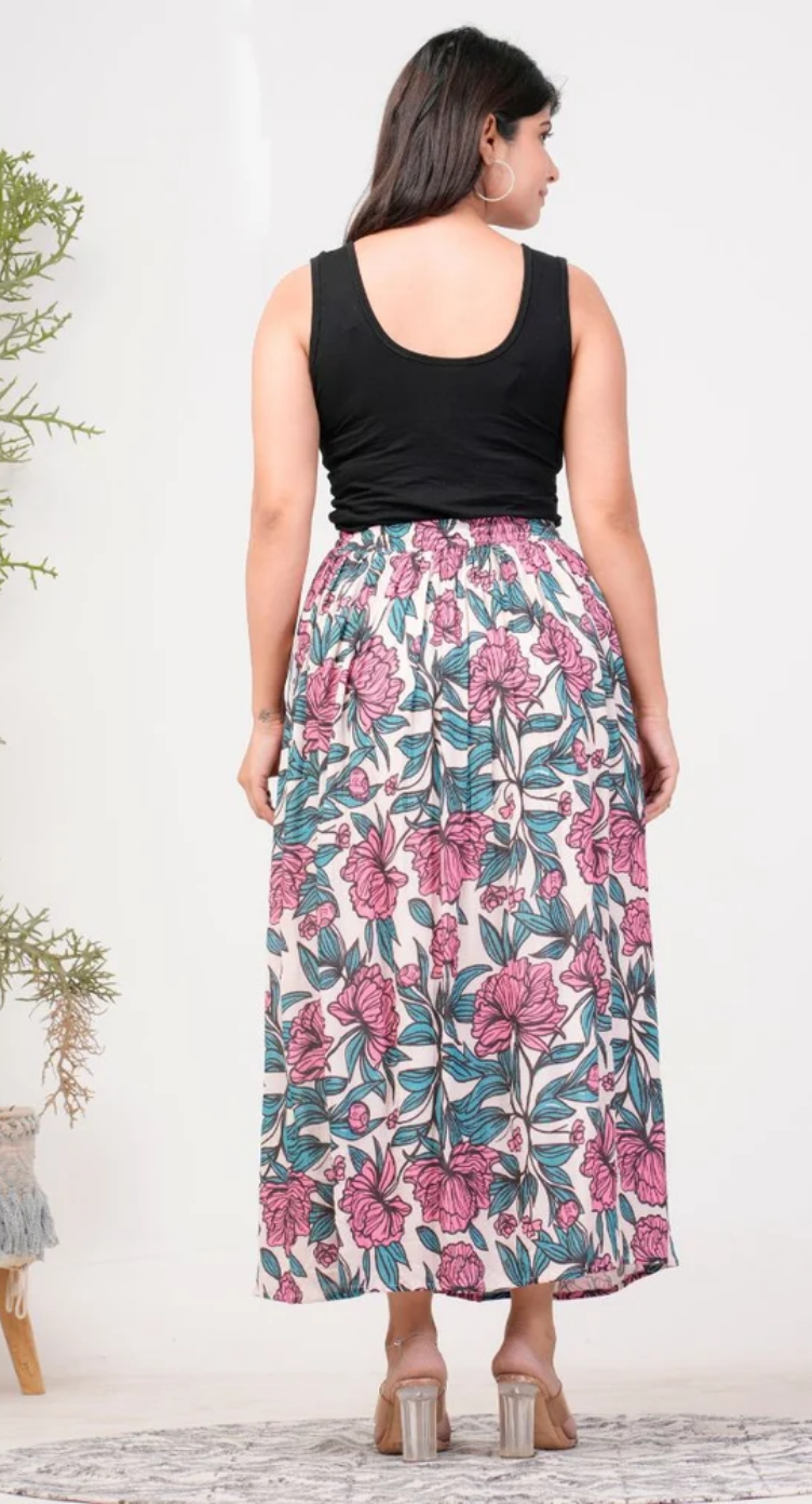 Pink Floral Rayon Skirt for Women S-XL | GypsieBlu