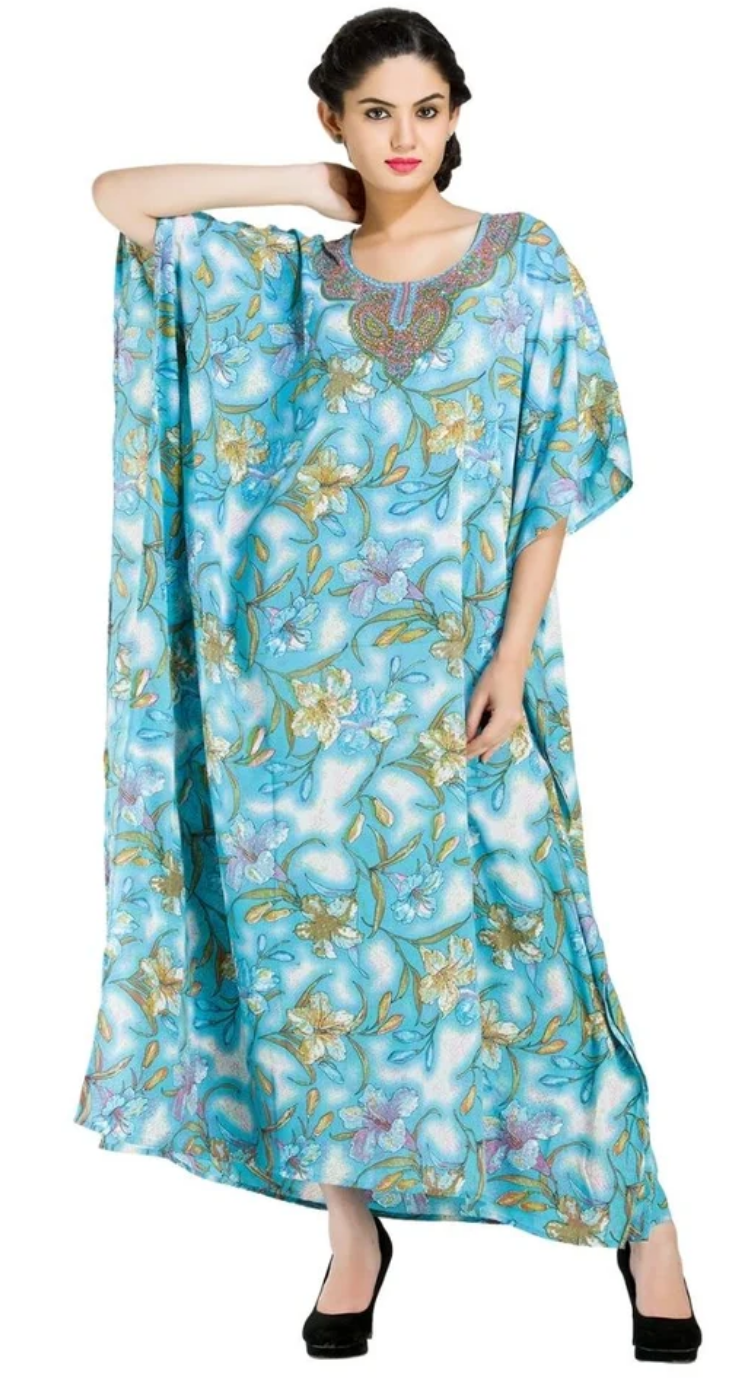 Sky Floral Vine Polyester Plus Size Kaftan for Women 1X-3X | GypsieBlu