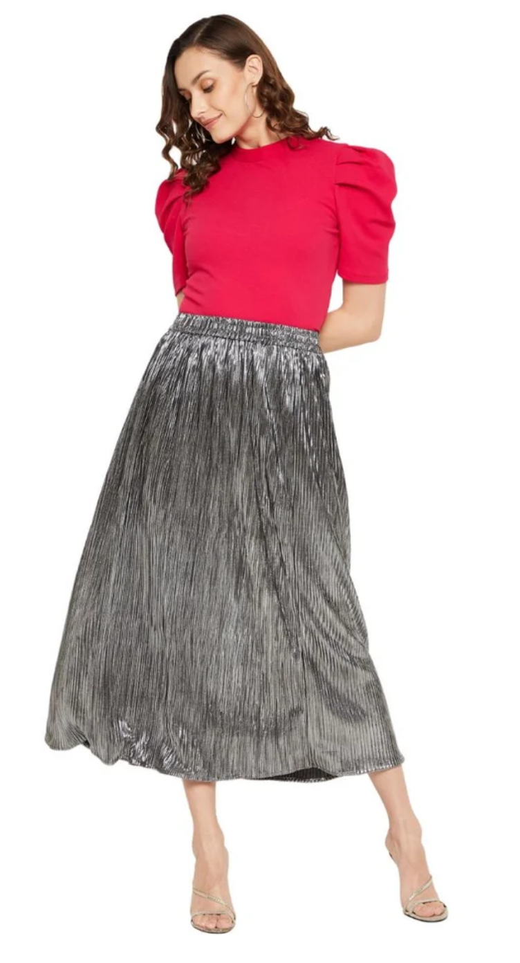 Silver Pleated Polyester Skirt for Women S-XL | GypsieBlu