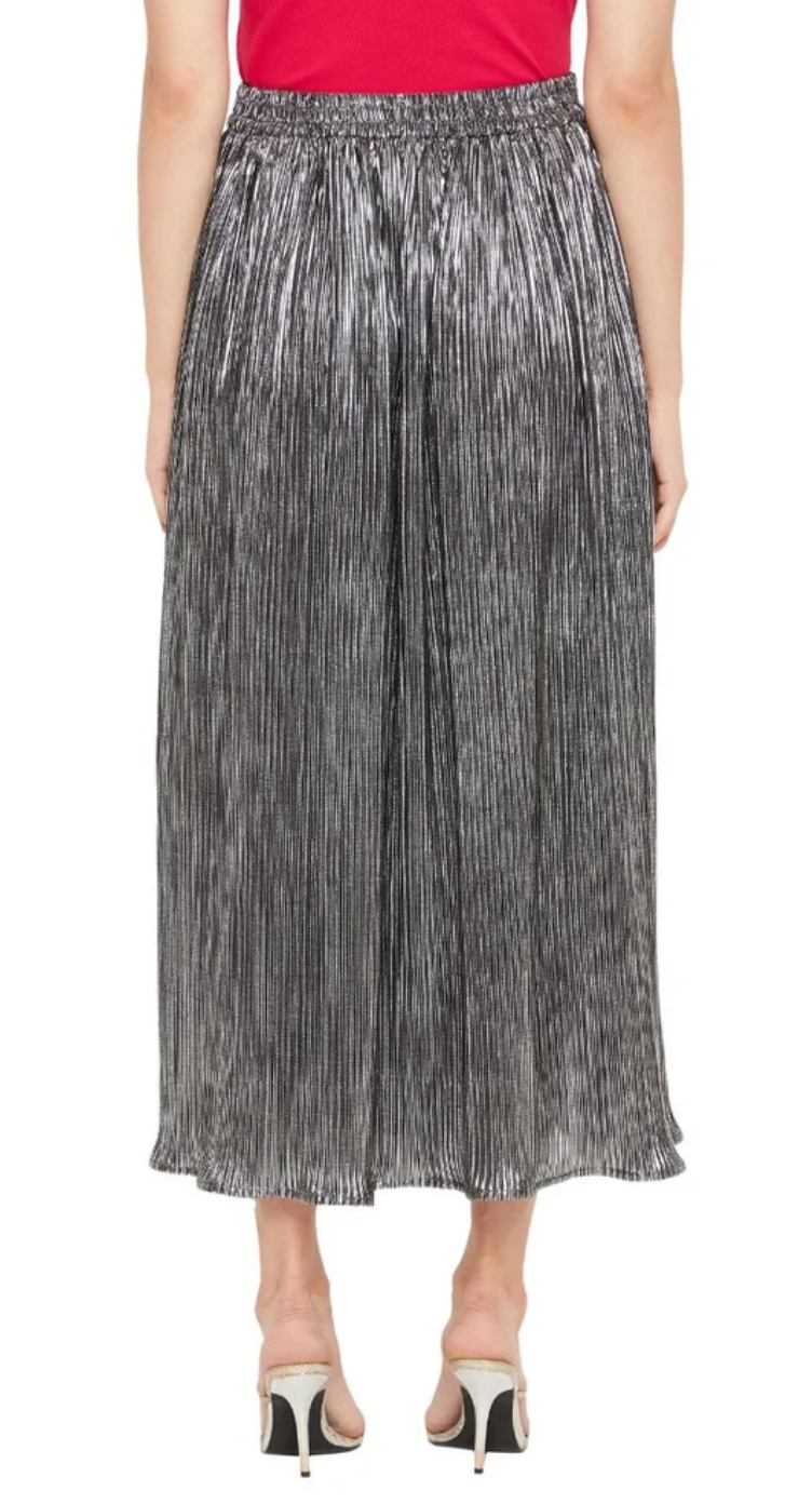 Silver Pleated Polyester Skirt for Women S-XL | GypsieBlu