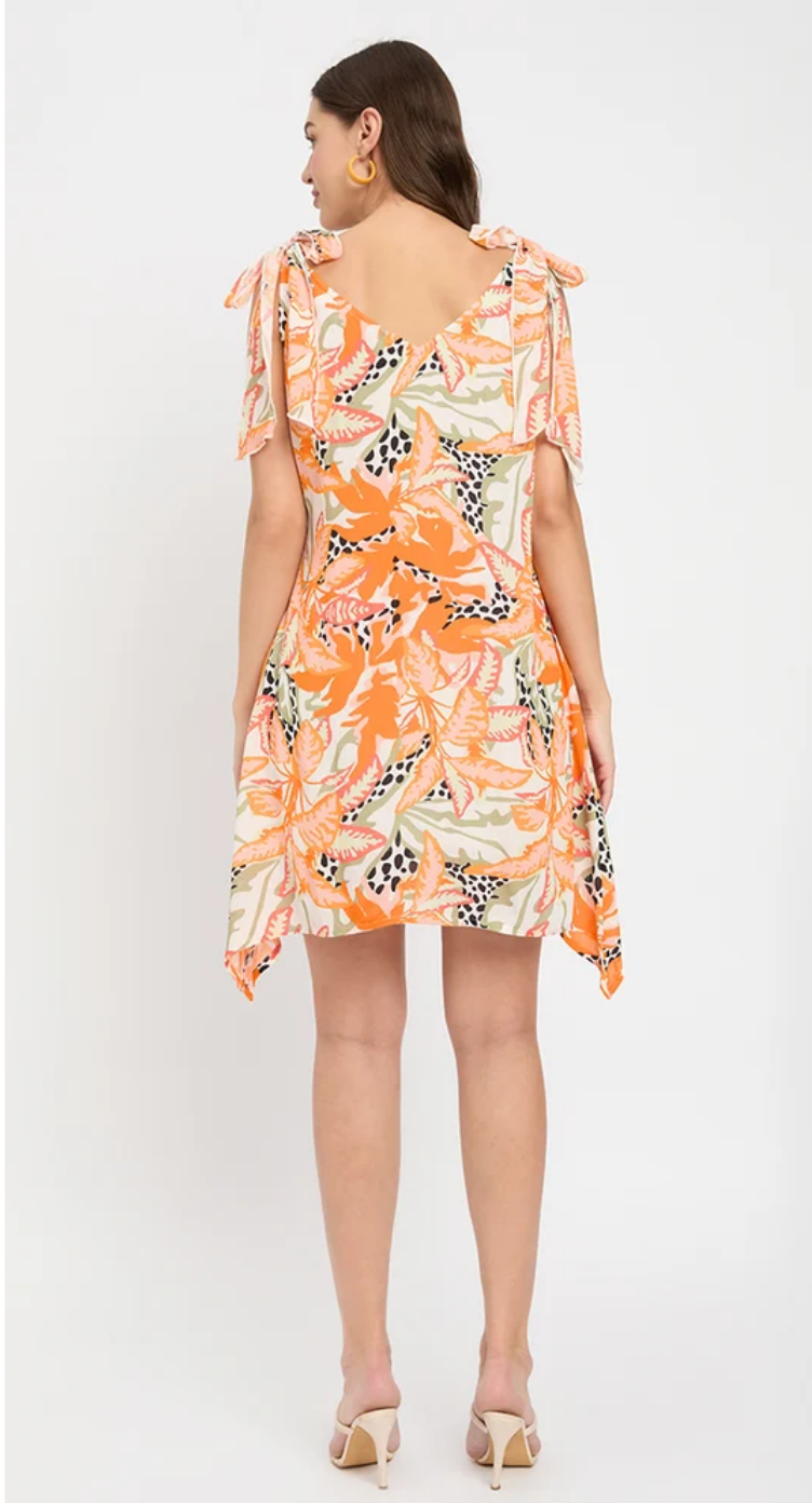 Orange Tropical Rayon Tie-Strap Dress for Women S-XL Sleeveless V Neck | GypsieBlu
