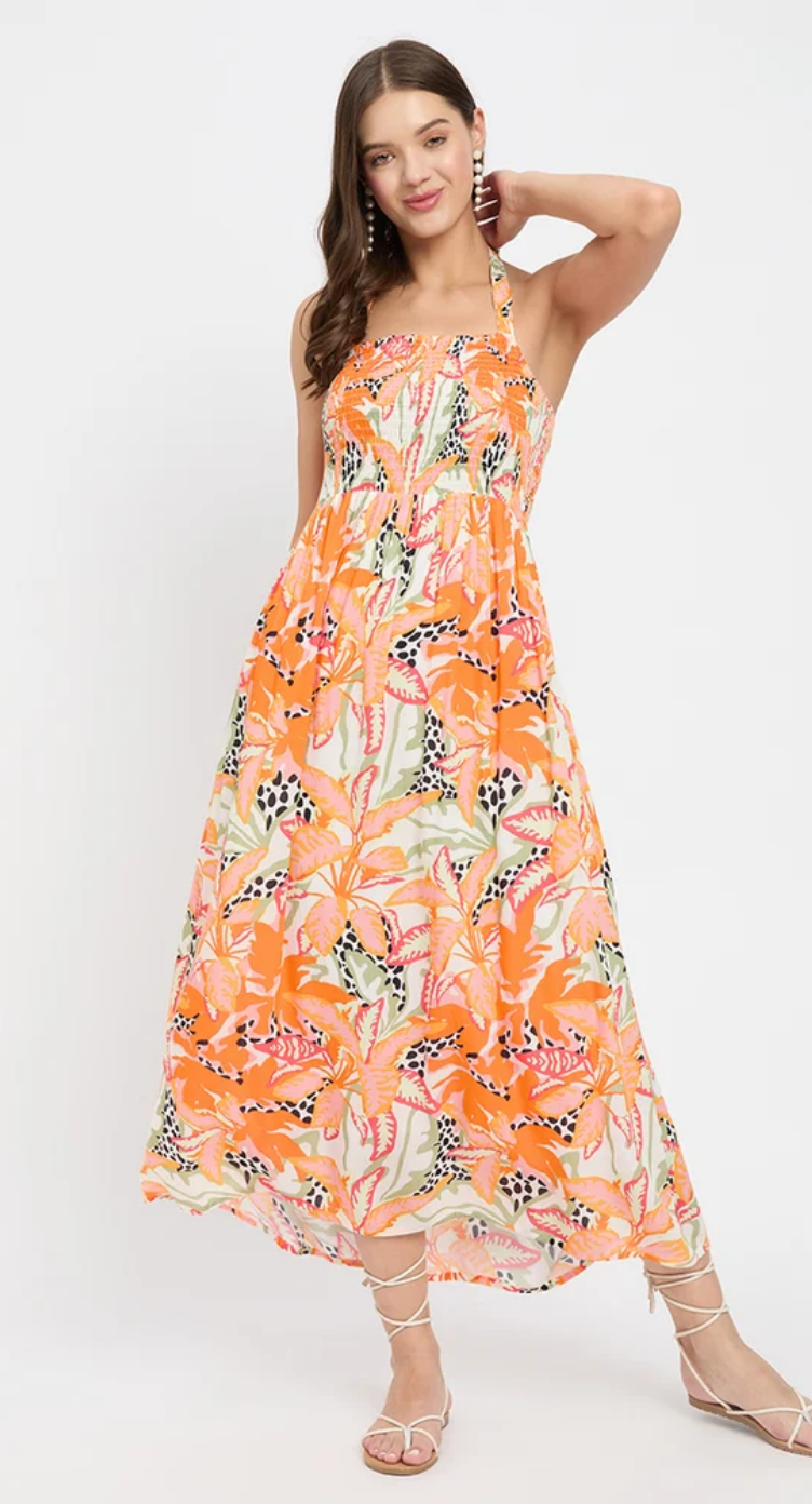 Orange Rayon Midi Dress for Women S-XL | GypsieBlu