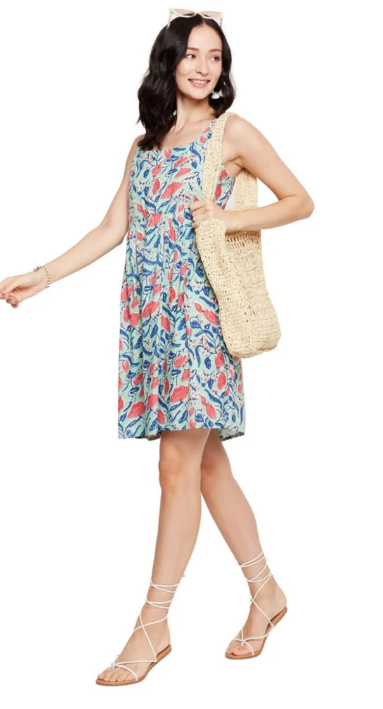 Flowery Mint Floral Cotton Dress for Women S-XL | GypsieBlu