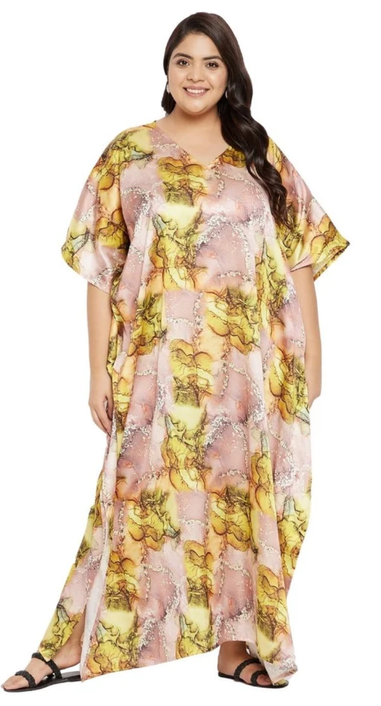 Yellow Stained Glass Polyester Plus Size Kaftan for Women 1X-3X | GypsieBlu