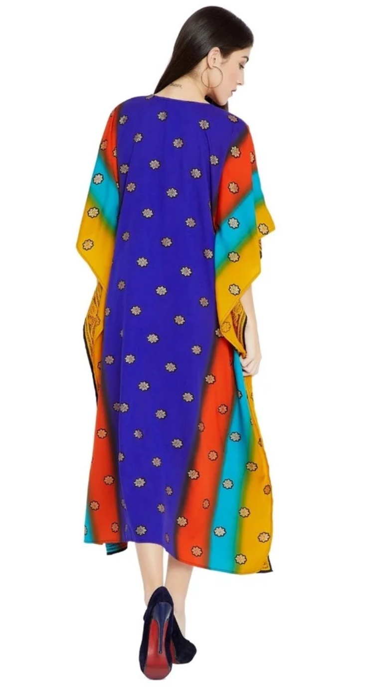 Multicolor Paisley Floral Polyester Plus Size Kaftan for Women 1X-3X | GypsieBlu