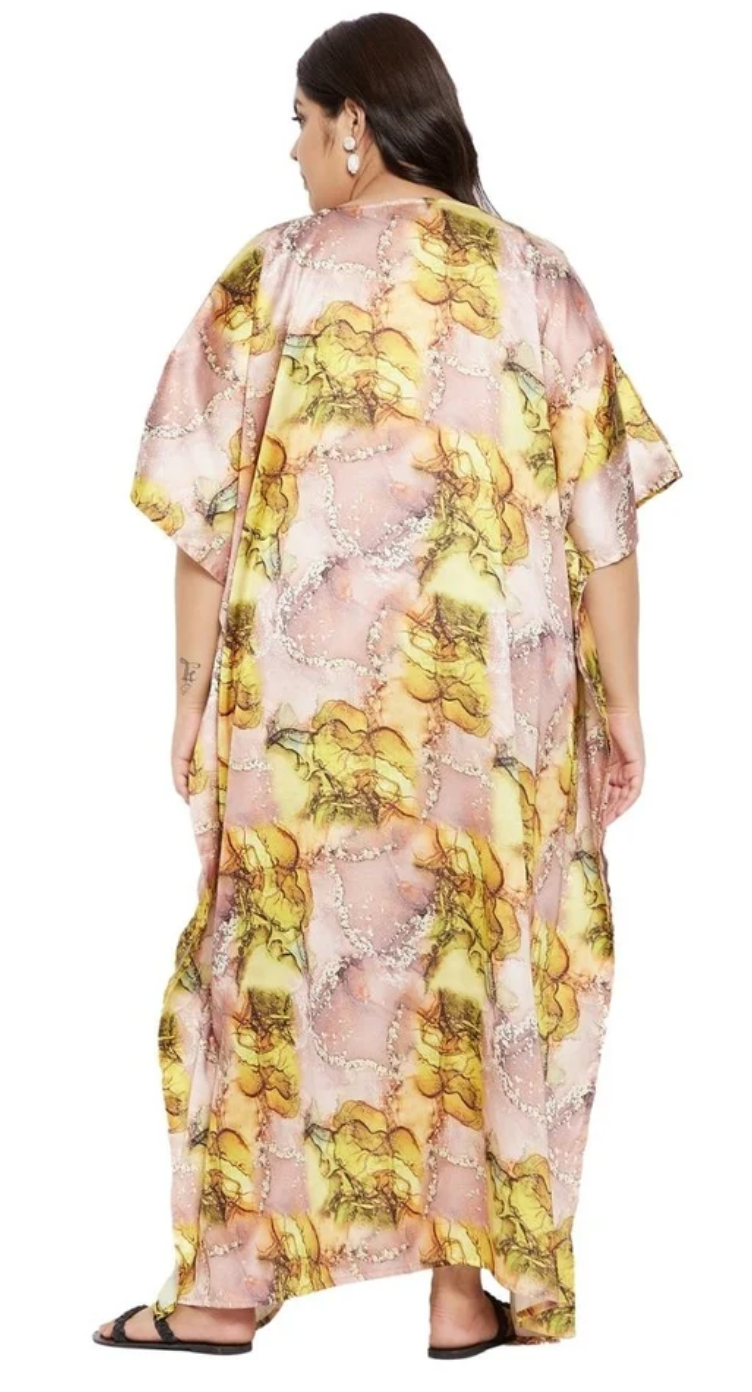 Yellow Stained Glass Polyester Plus Size Kaftan for Women 1X-3X | GypsieBlu