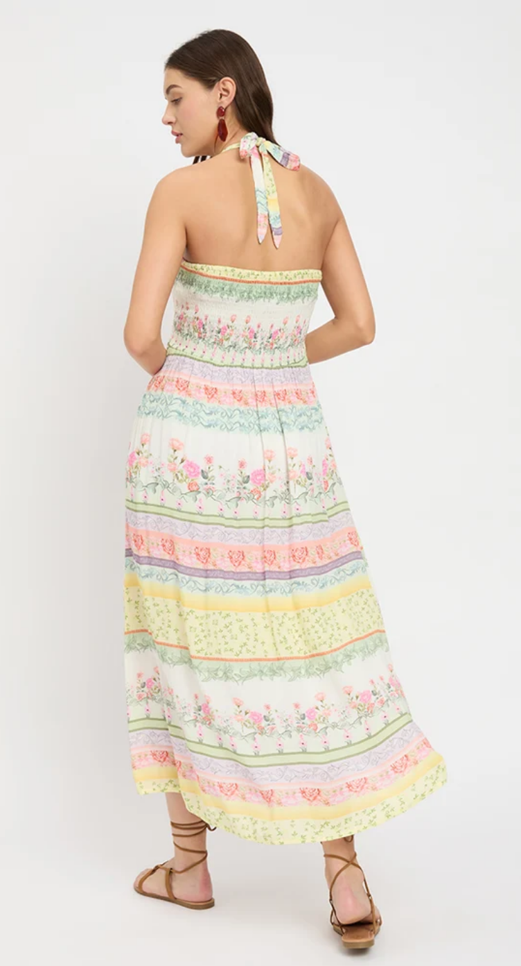 White Floral Rayon Dress for Women S-XL Sleeveless Halter Neck | GypsieBlu