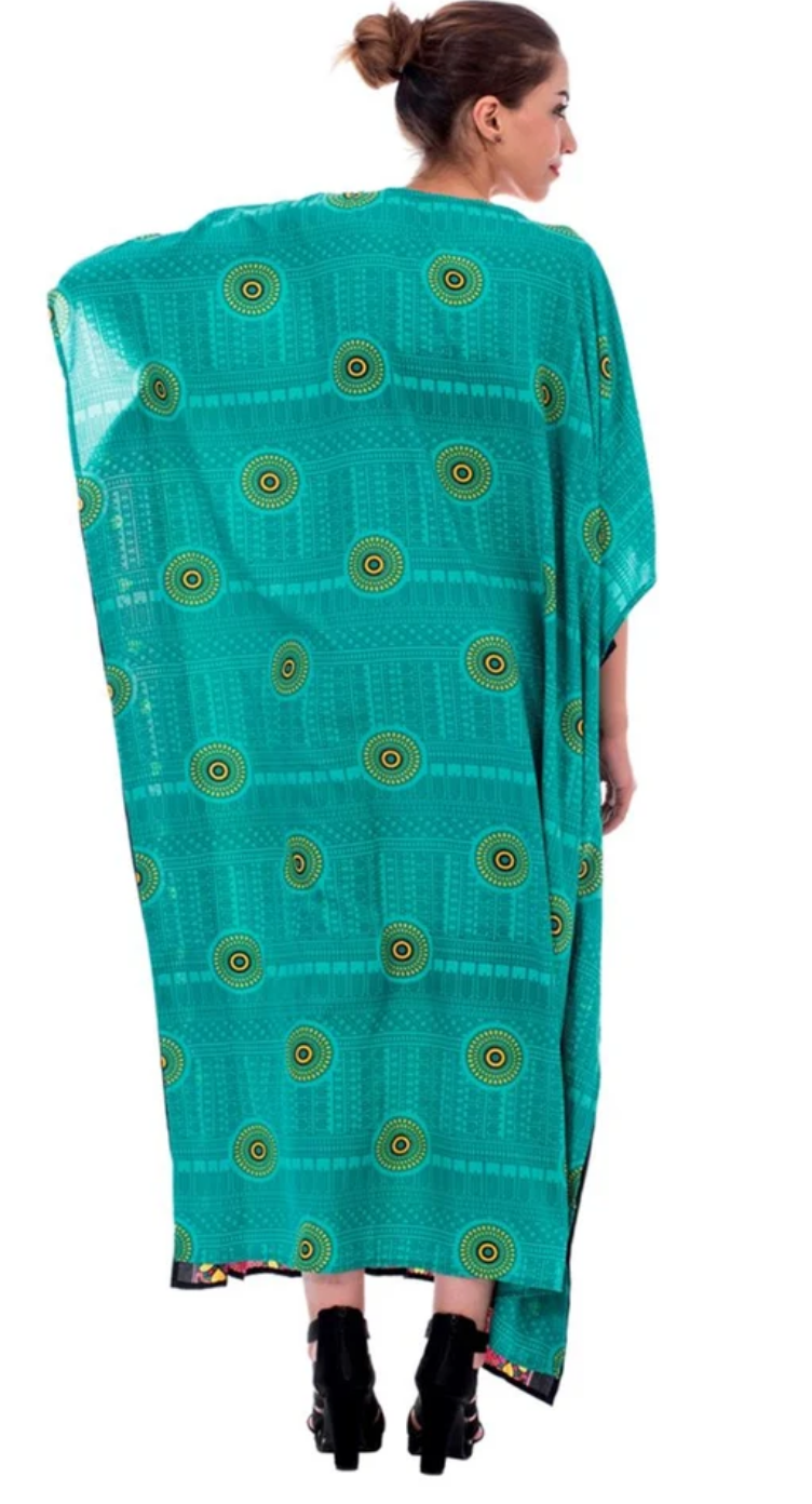 Green Floral Bouquet Polyester Plus Size Kaftan for Women 1X-3X | GypsieBlu