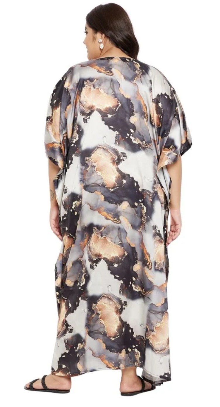 Black Marble Abstract Polyester Plus Size Kaftan for Women 1X-3X | GypsieBlu