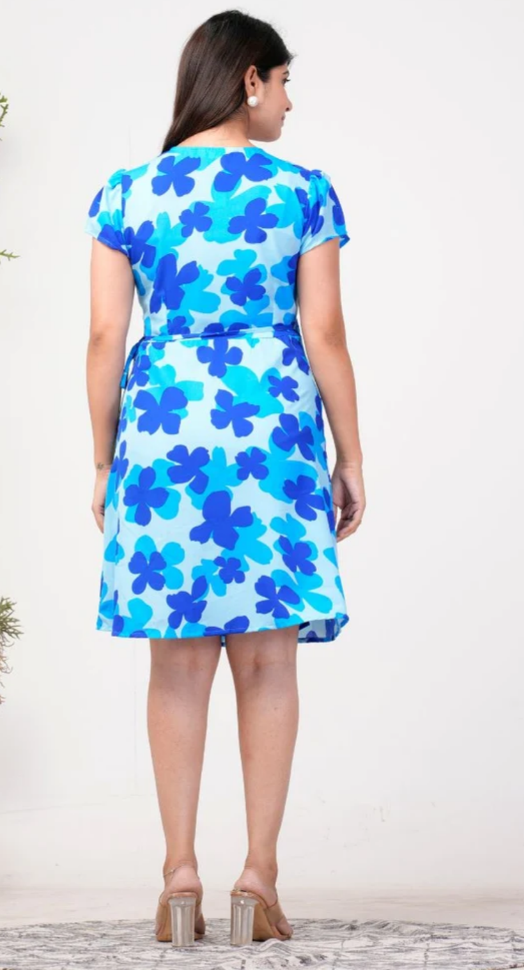 Blue Floral Polyester Dress for Women S-XL | GypsieBlu