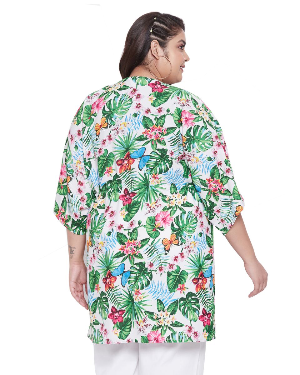 Floral Printed Multicolor Polyester Cover Up For Plus Size Women