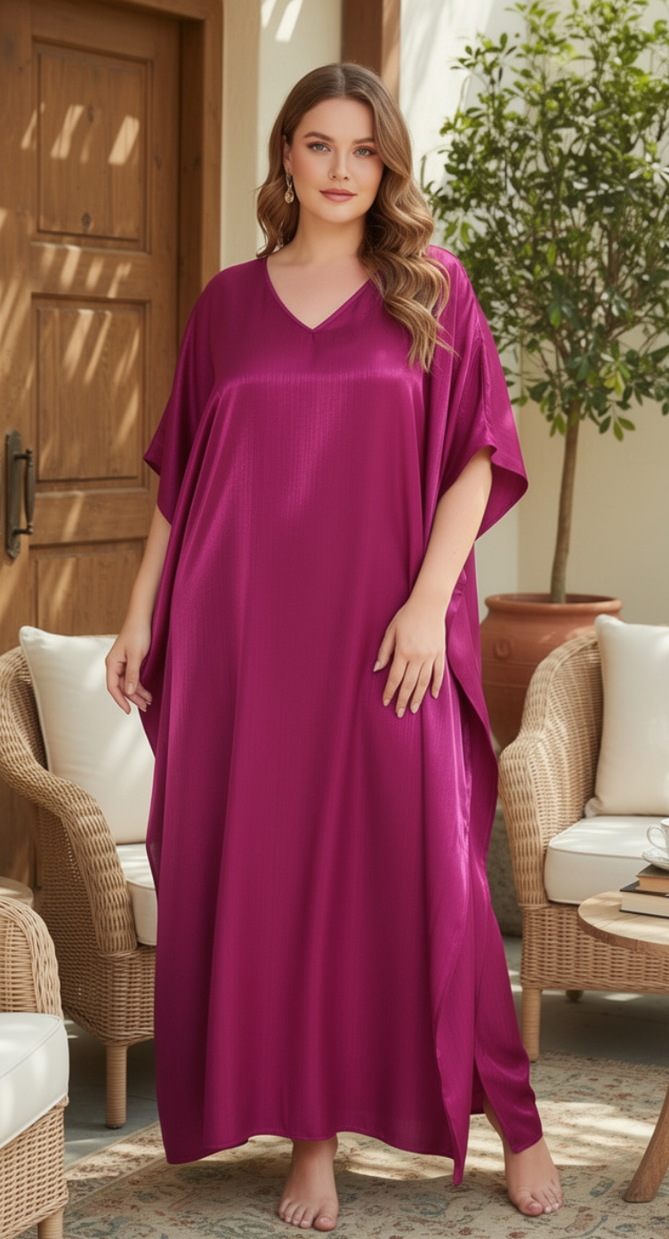 Purple Pumpkin Silk Kaftan Dress - Luxury Plus Size Cruise & Evening Wear