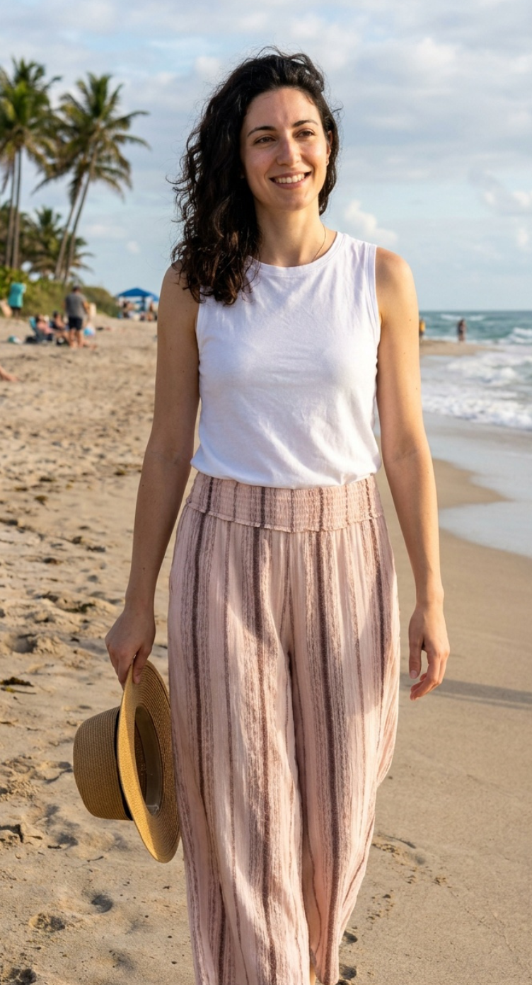 Floral Printed Light Pink Rayon Bottom Pants For Women - S M L XL