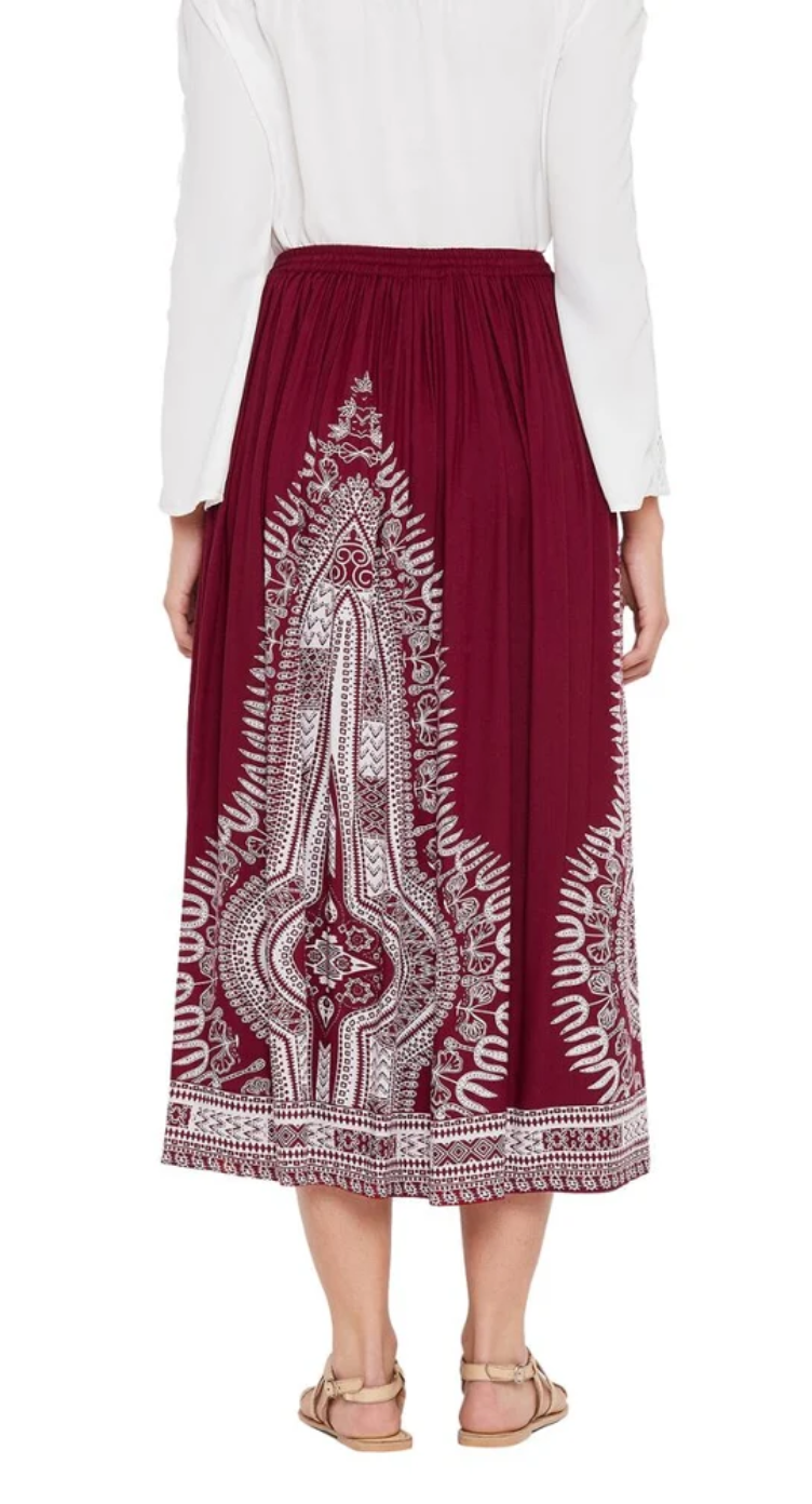 Red Dashiki Border Rayon Skirt for Women S-XL | GypsieBlu