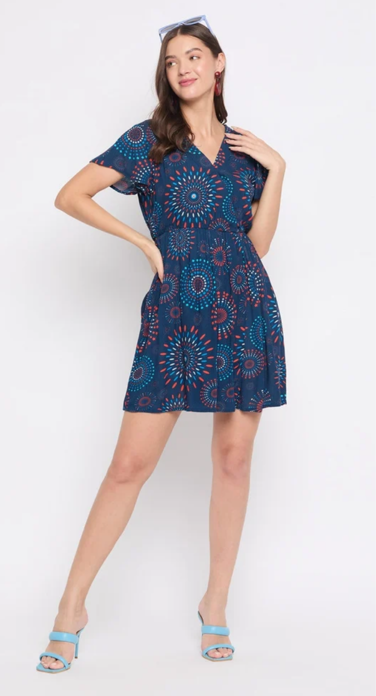 Navy Mandala Rayon Dress for Women S-XL | GypsieBlu
