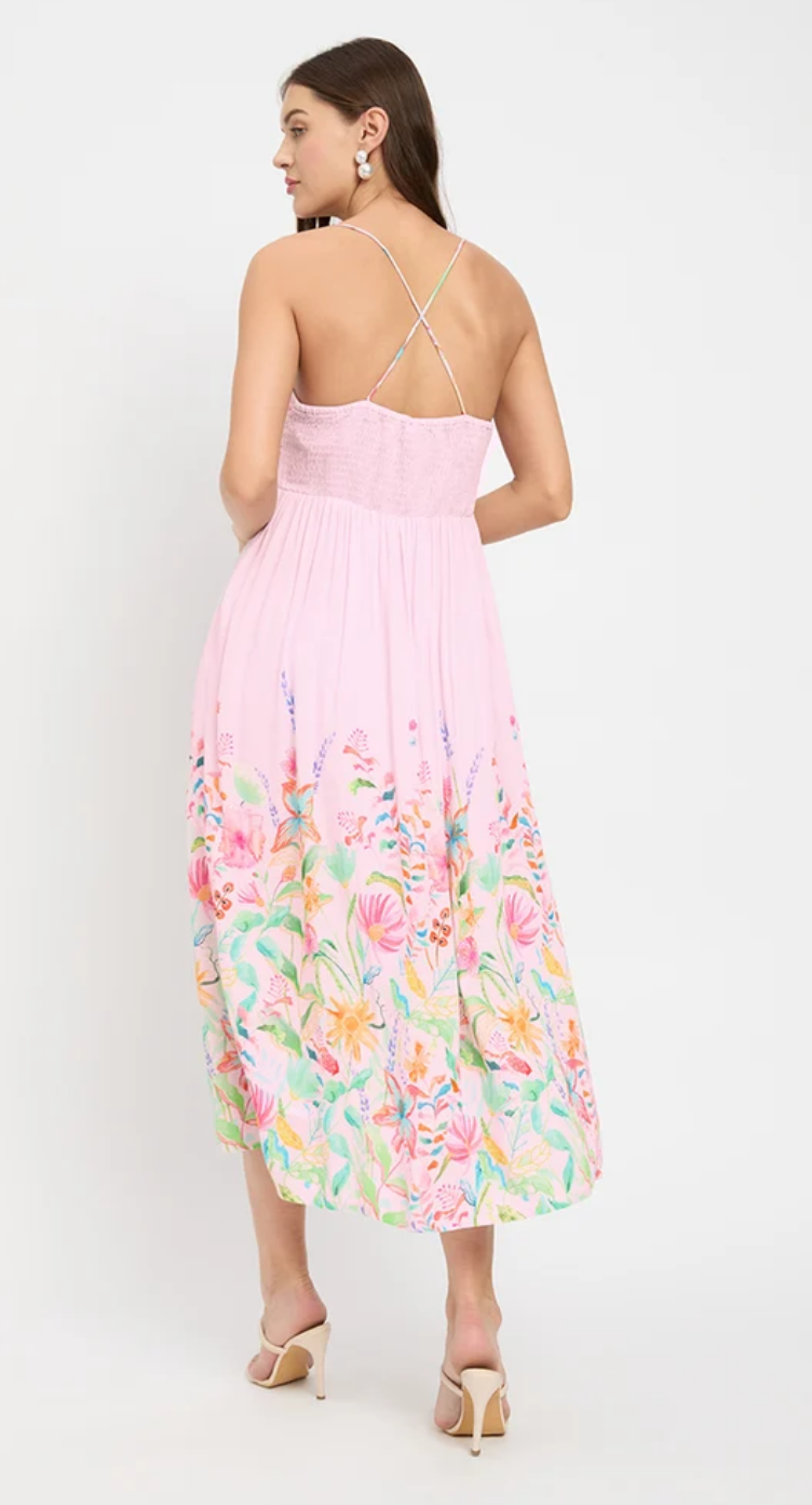 Pink Floral Rayon Midi Dress for Women S-XL Sleeveless | GypsieBlu