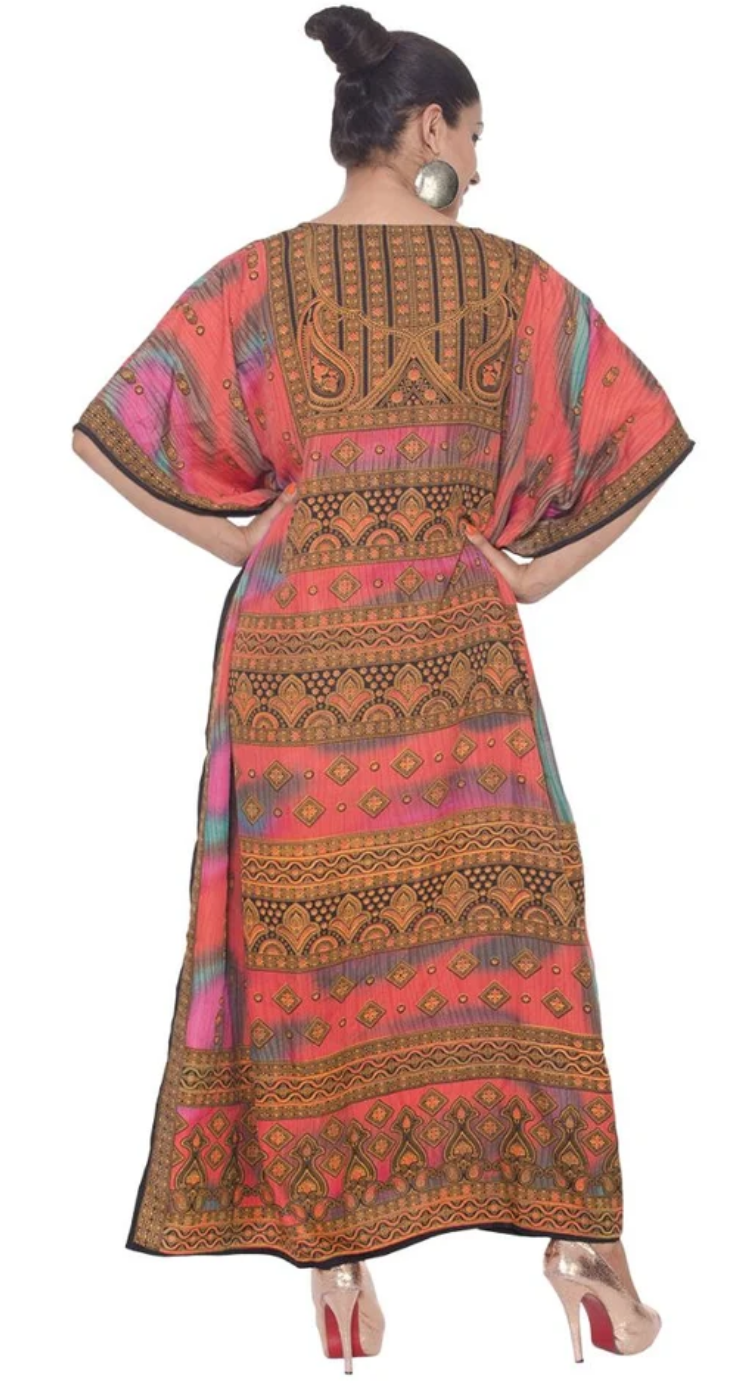 Pink Tribal Geometric Polyester Plus Size Kaftan for Women 1X-3X | GypsieBlu