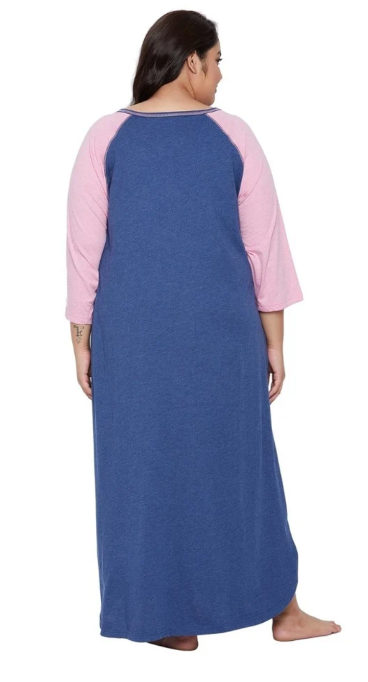 Blue Cotton Plus Size Dress for Women 1X-3X 3/4 Sleeve | GypsieBlu